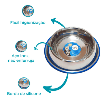Comedouro de Inox com Borda de Silicone Flicks Detalhes