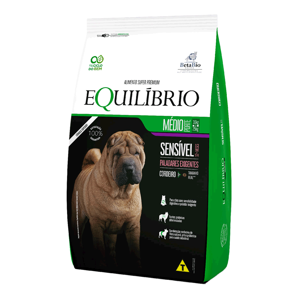 Ração Equilíbrio para Cães Sensíveis Adultos Porte Médio Cordeiro