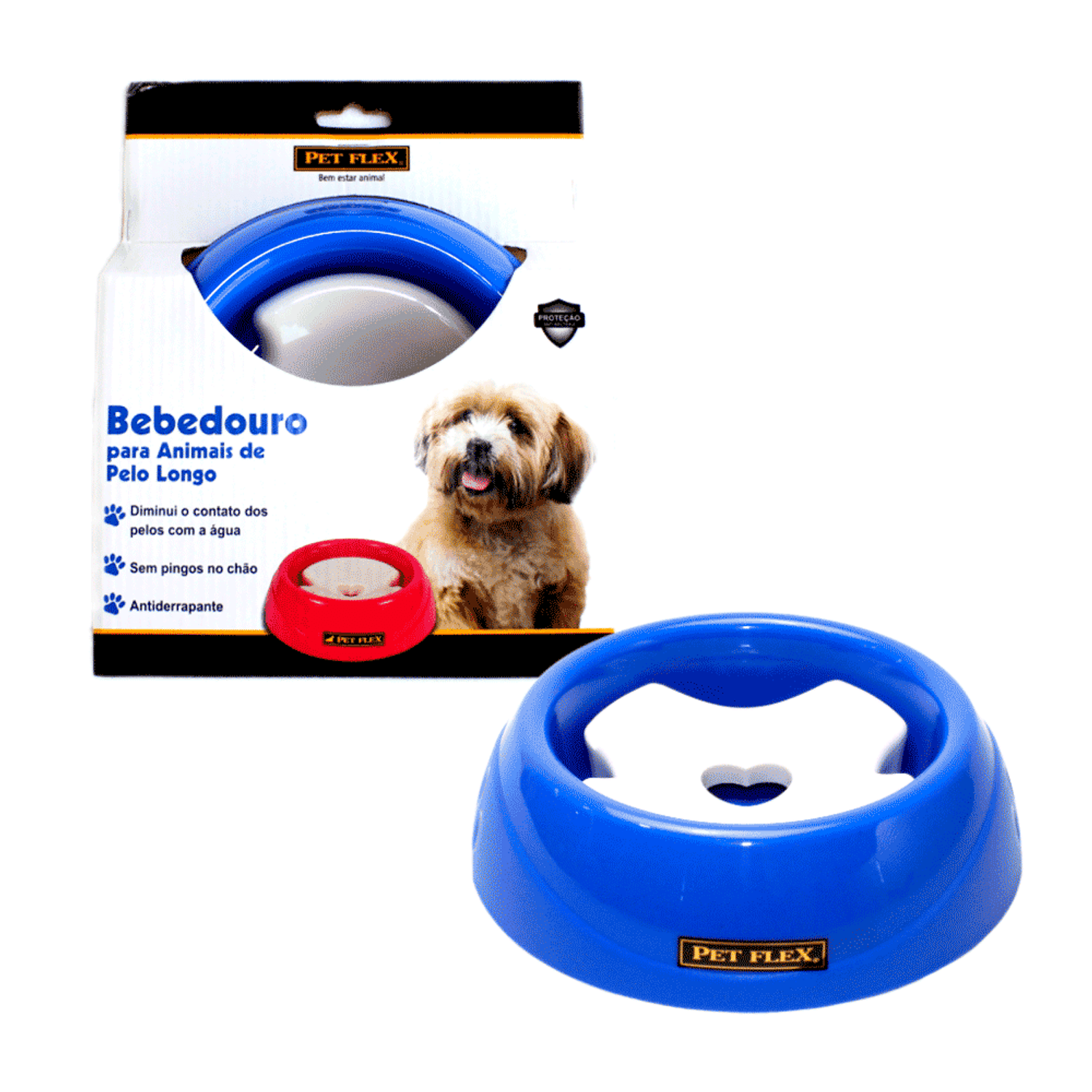 Bebedouro Pelo Longo Pet Flex Azul com a Embalagem