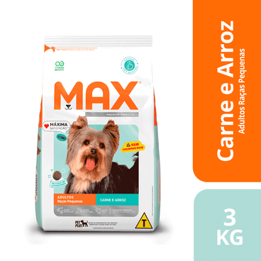 Ração Max para Cães Adultos Raças Pequenas Carne e Arroz 3 Kg