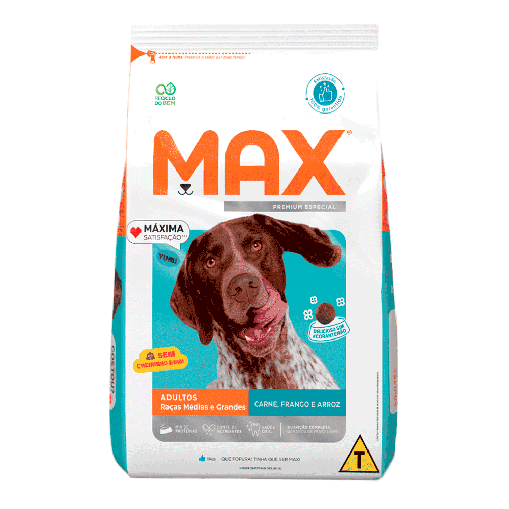 Ração Max para Cães Adultos Raças Médias e Grandes Carne, Frango e Arroz