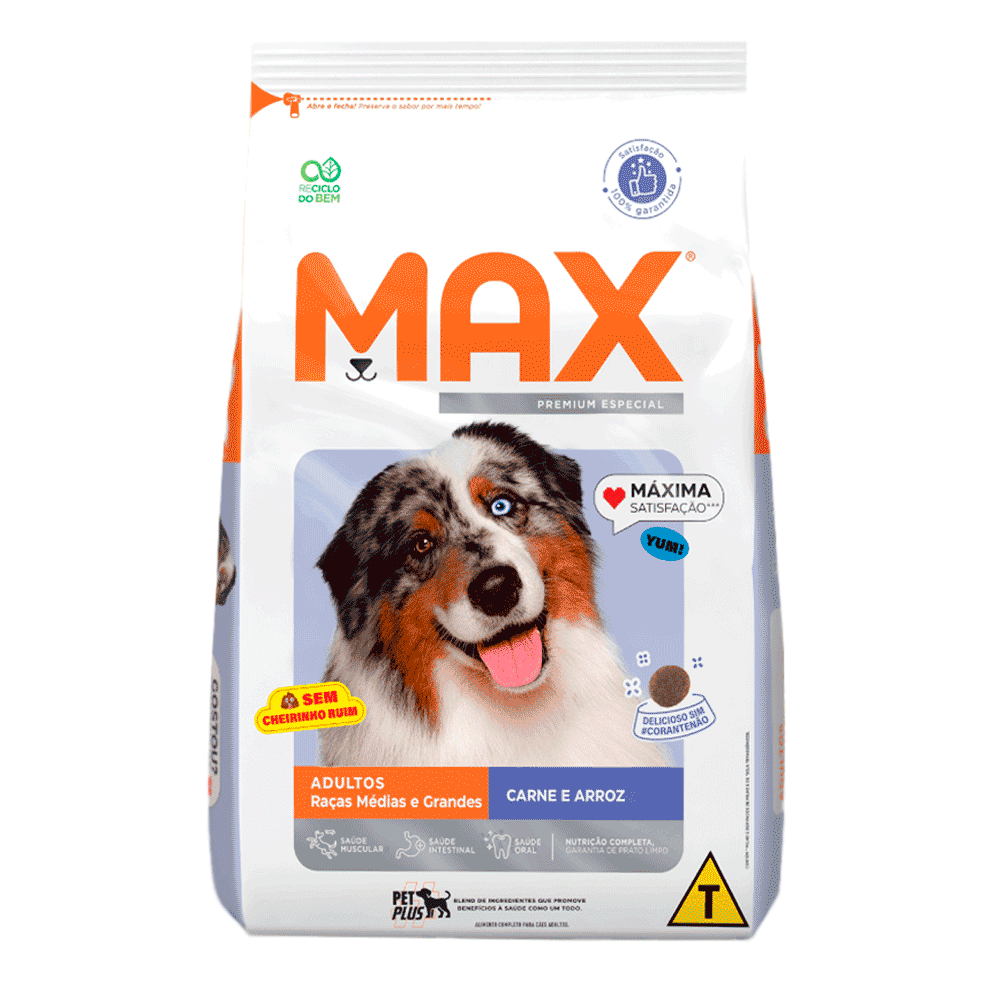 Ração Max para Cães Adultos Raças Médias e Grandes Carne e Arroz