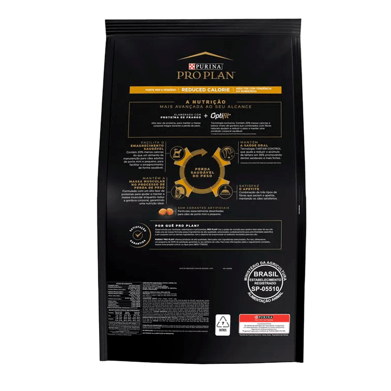 Ração Pro Plan Cães Adultos Reduced Calorie Raças Pequenas 7,5kg verso