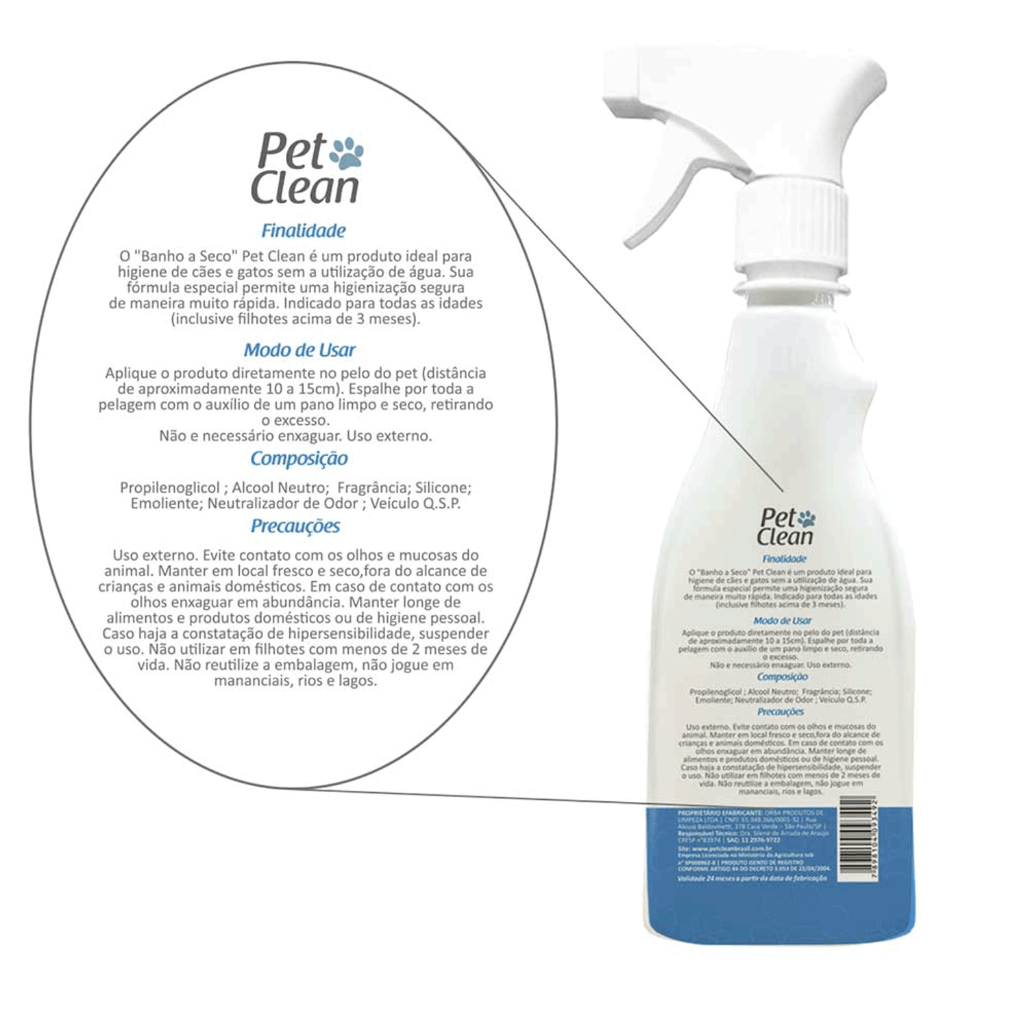 Banho a Seco Pet Clean rótulo
