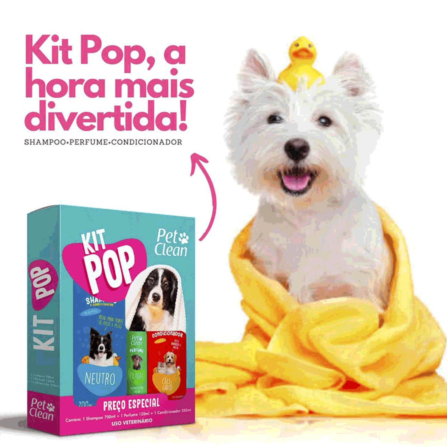Kit Pop Shampoo, Condicionador e Perfume Pet Clean