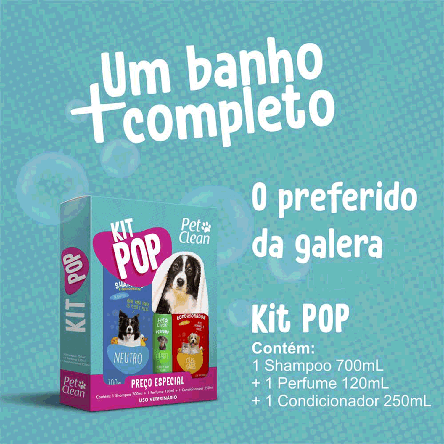 Kit Pop Shampoo, Condicionador e Perfume Pet Clean completo
