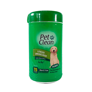 Lenço Umedecido Cães e Gatos Filhotes Pet Clean - 75 unidades
