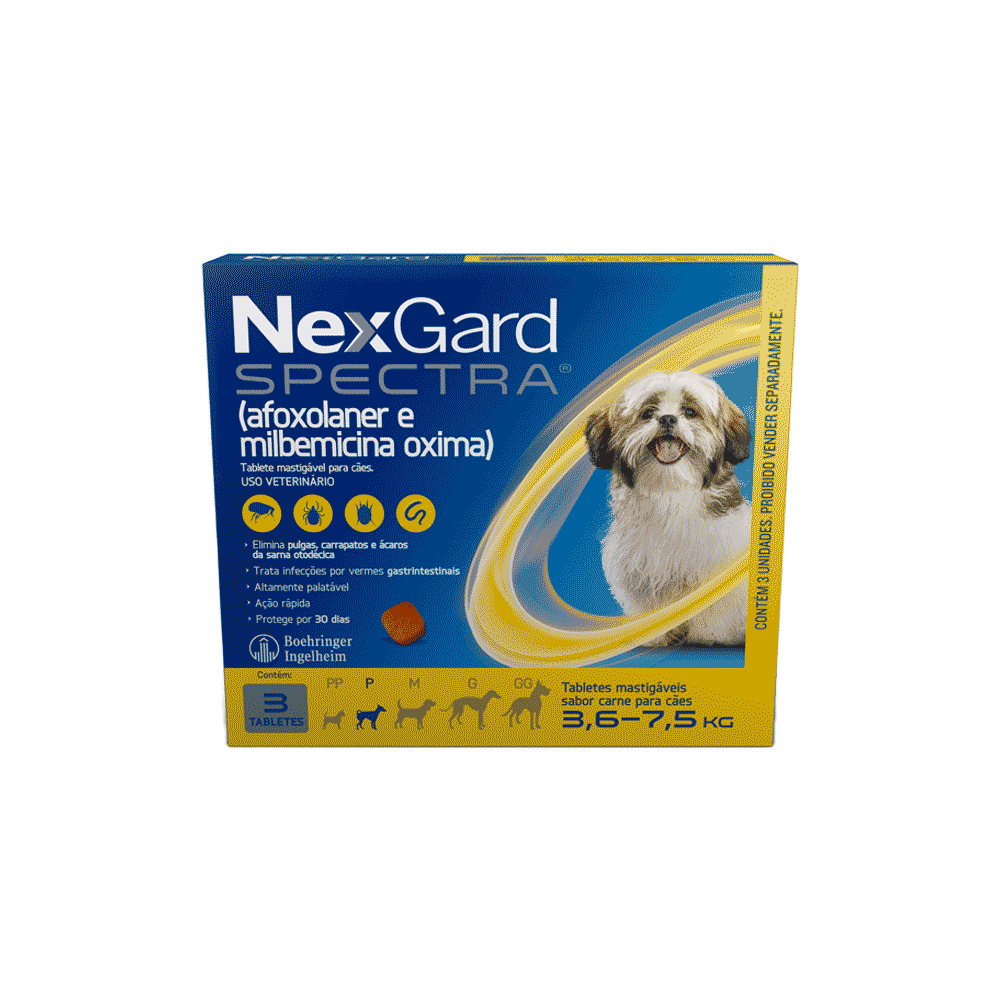 NexGard Spectra Antipulgas e Vermífugo Cães 3,6kg a 7,5kg