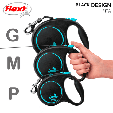 Guia Retrátil Black Design Flexi Azul Tamanhos