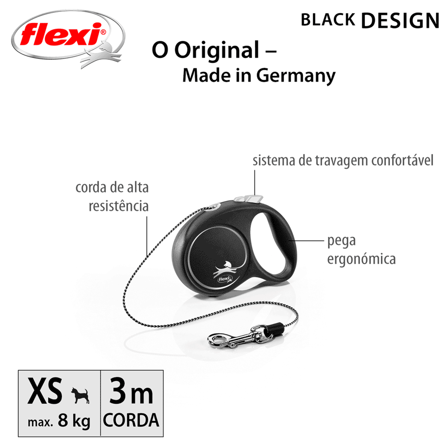 Guia Retrátil Black Design Flexi Prata Informações