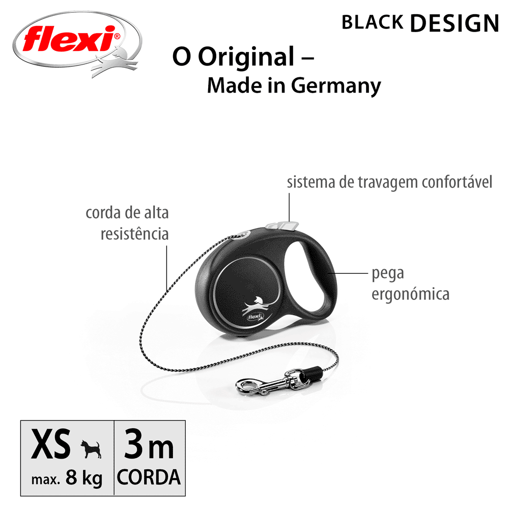 Guia Retrátil Black Design Flexi Prata