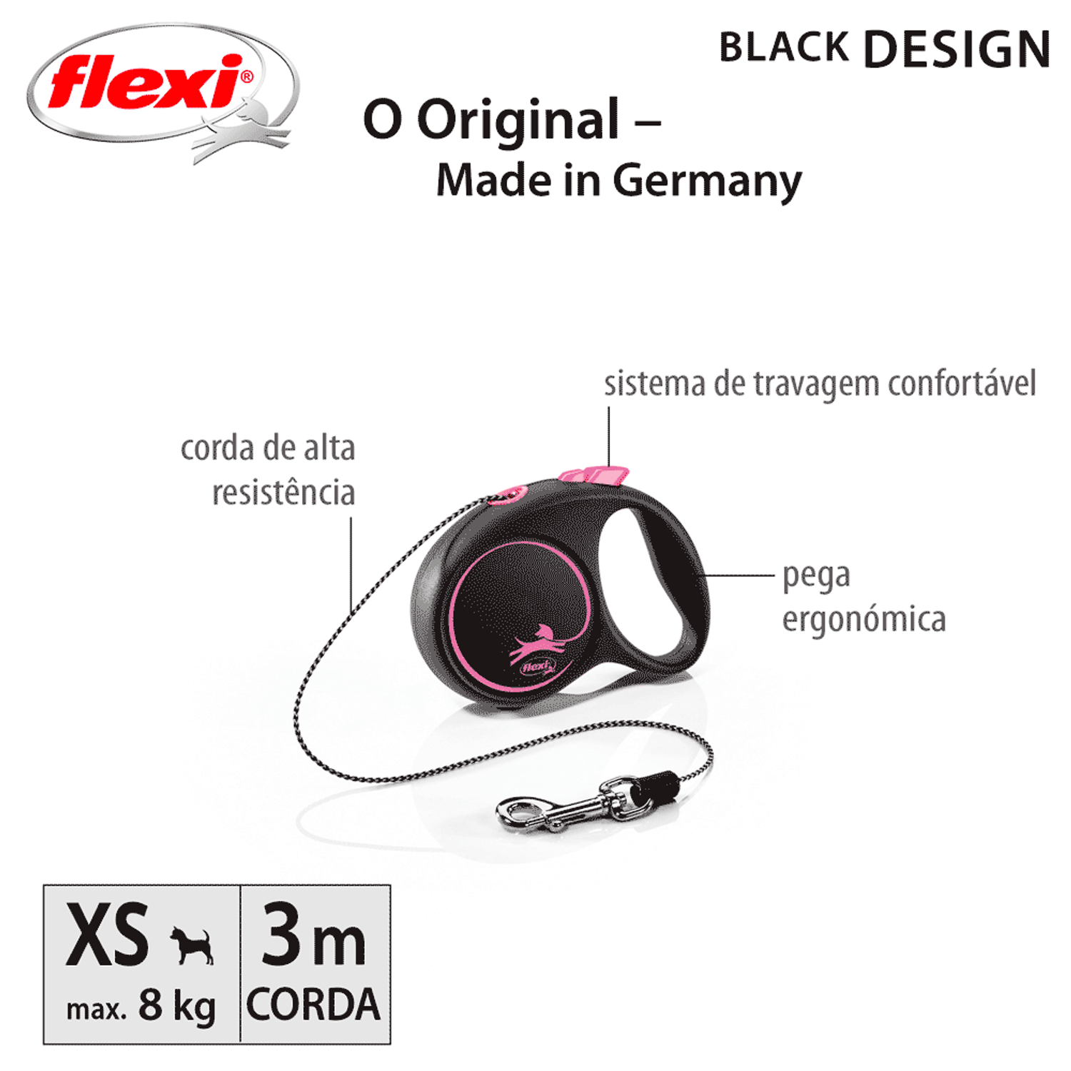 Guia Retrátil Black Design Flexi Rosa Informações