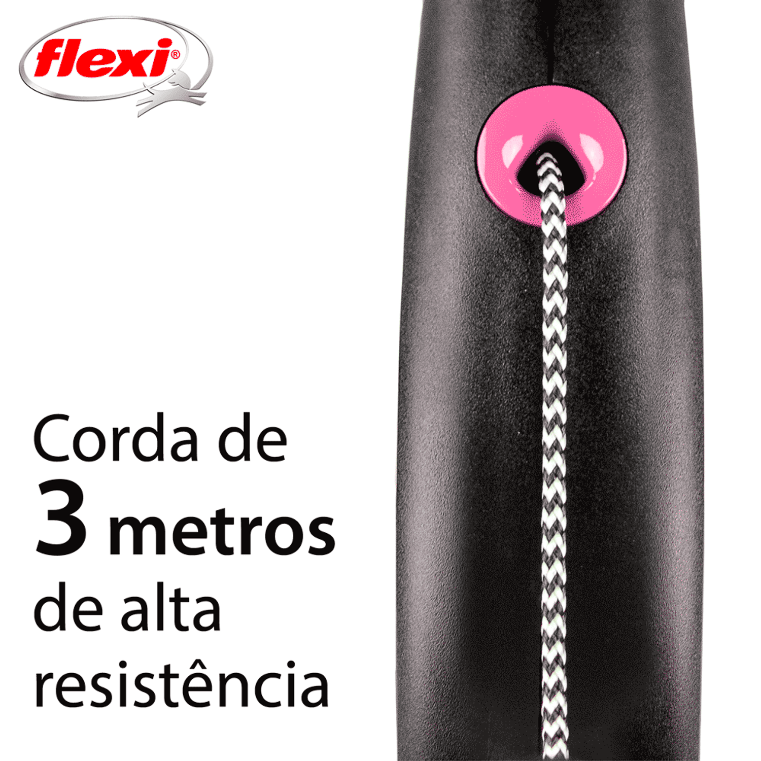 Guia Retrátil Black Design Flexi Rosa Corda