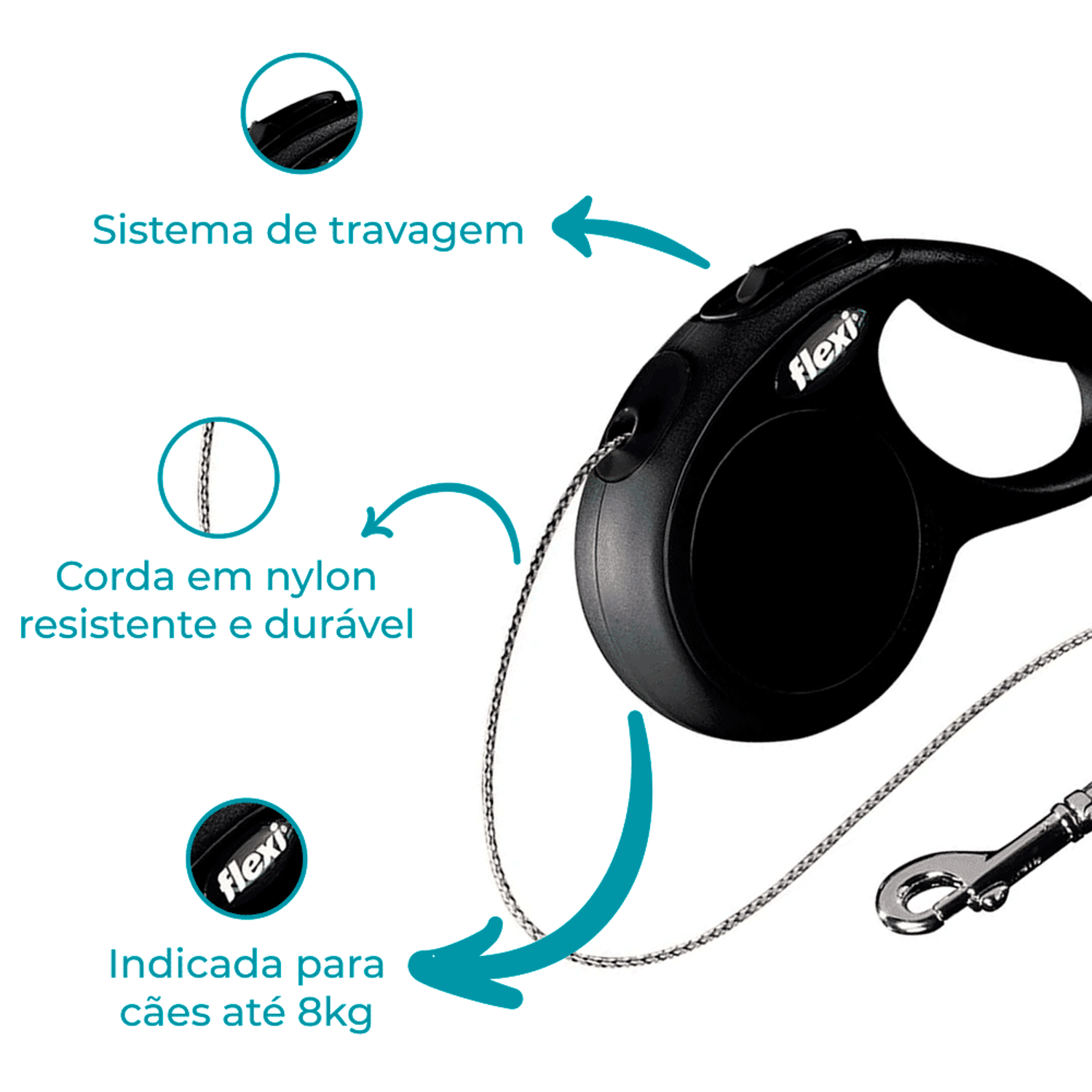 Guia Retrátil New Classic 3 M Flexi Preta Detalhes