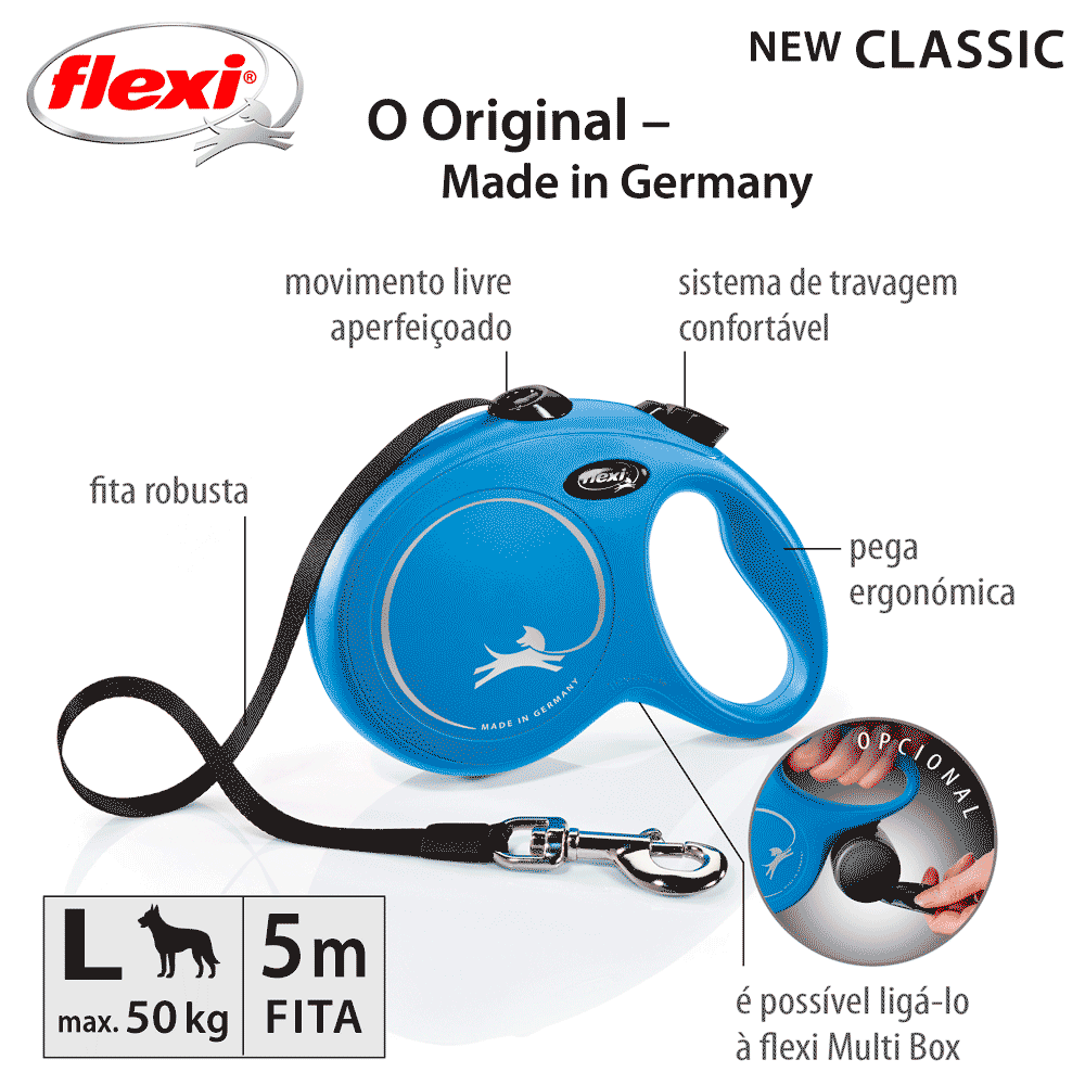 Guia Retrátil New Classic 5 M Flexi Azul