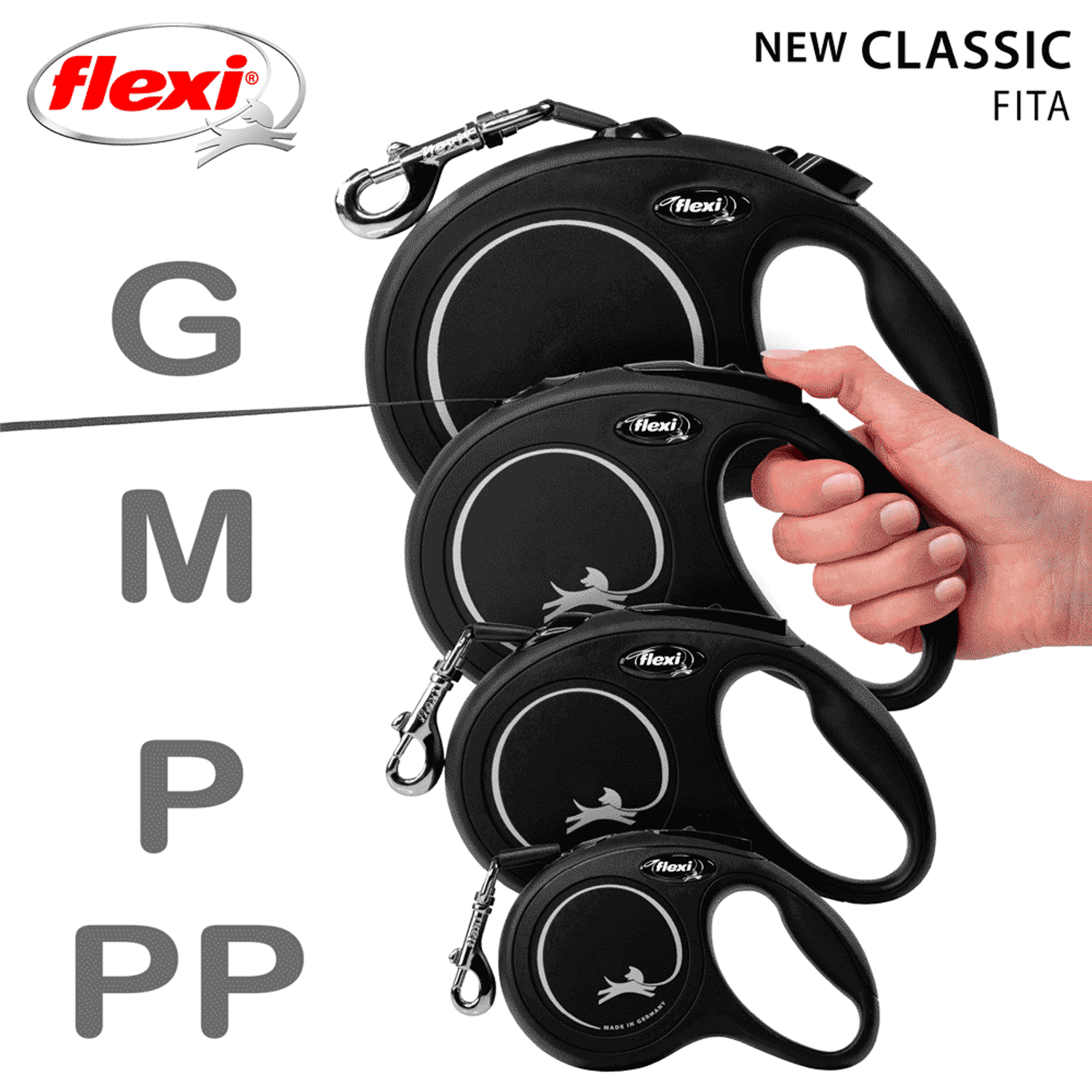 Guia Retrátil New Classic 5 M Flexi Preta Tamanhos