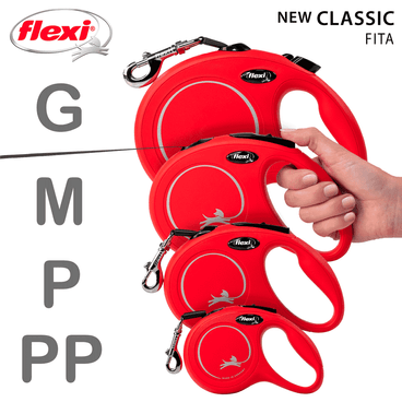 Guia Retrátil New Classic 5 M Flexi Vermelha Tamanhos