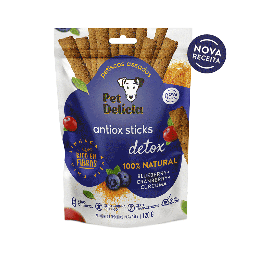 Petisco Pet Delícia Antiox Detox Sticks Vegetariano