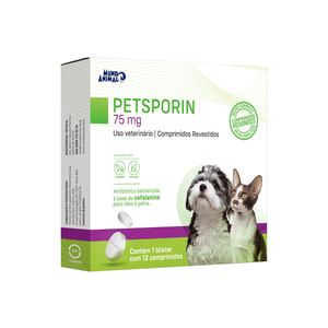 Petsporin 75mg Antibiótico para Cães e Gatos - 12 comprimidos
