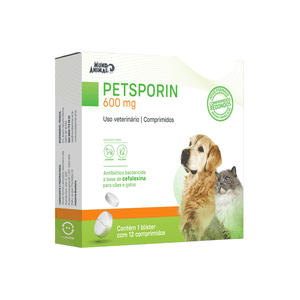 Petsporin 600mg Antibiótico para Cães e Gatos - 12 comprimidos