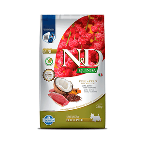 Ração N&D Quinoa Pele e Pelo Cães Adultos Raças Mini Pato – 2,5 kg