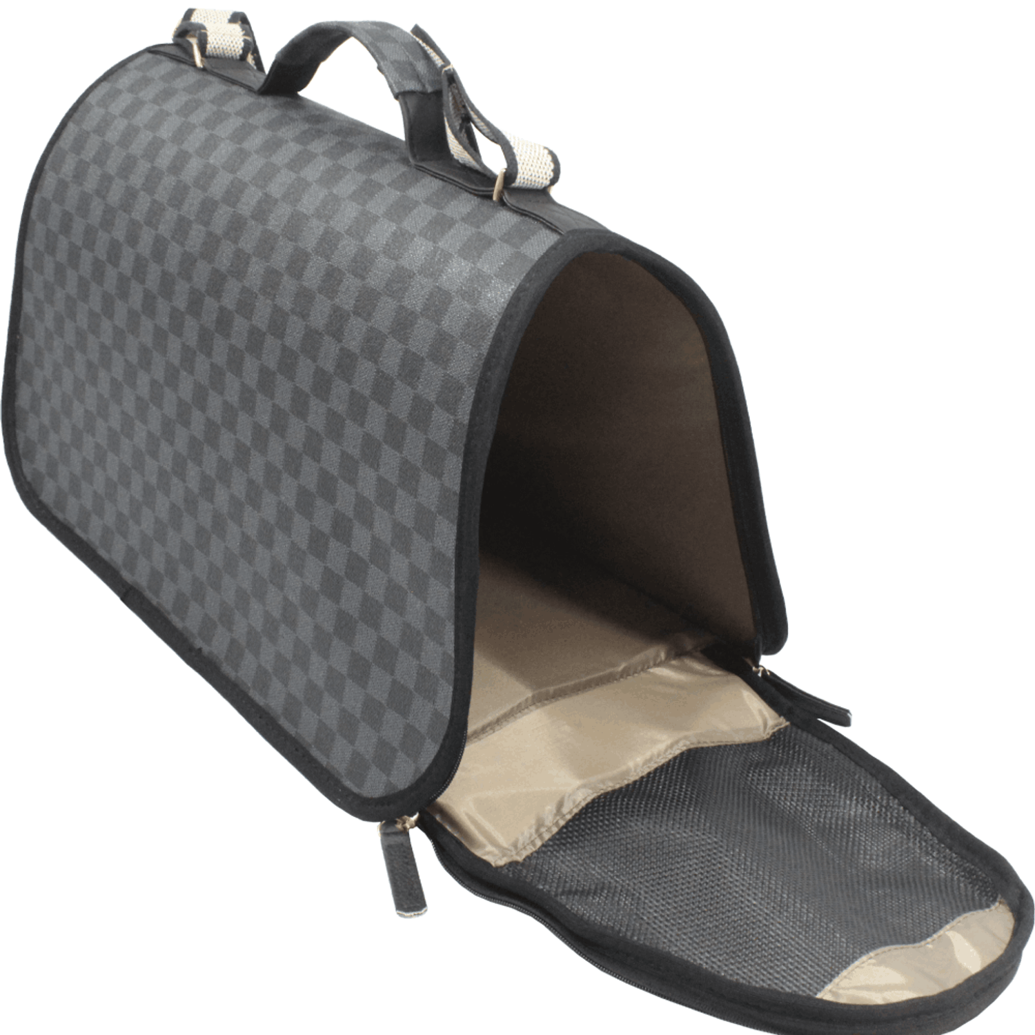Bolsa de Transporte Fechada Luxo Fábrica Pet Grey Aberta