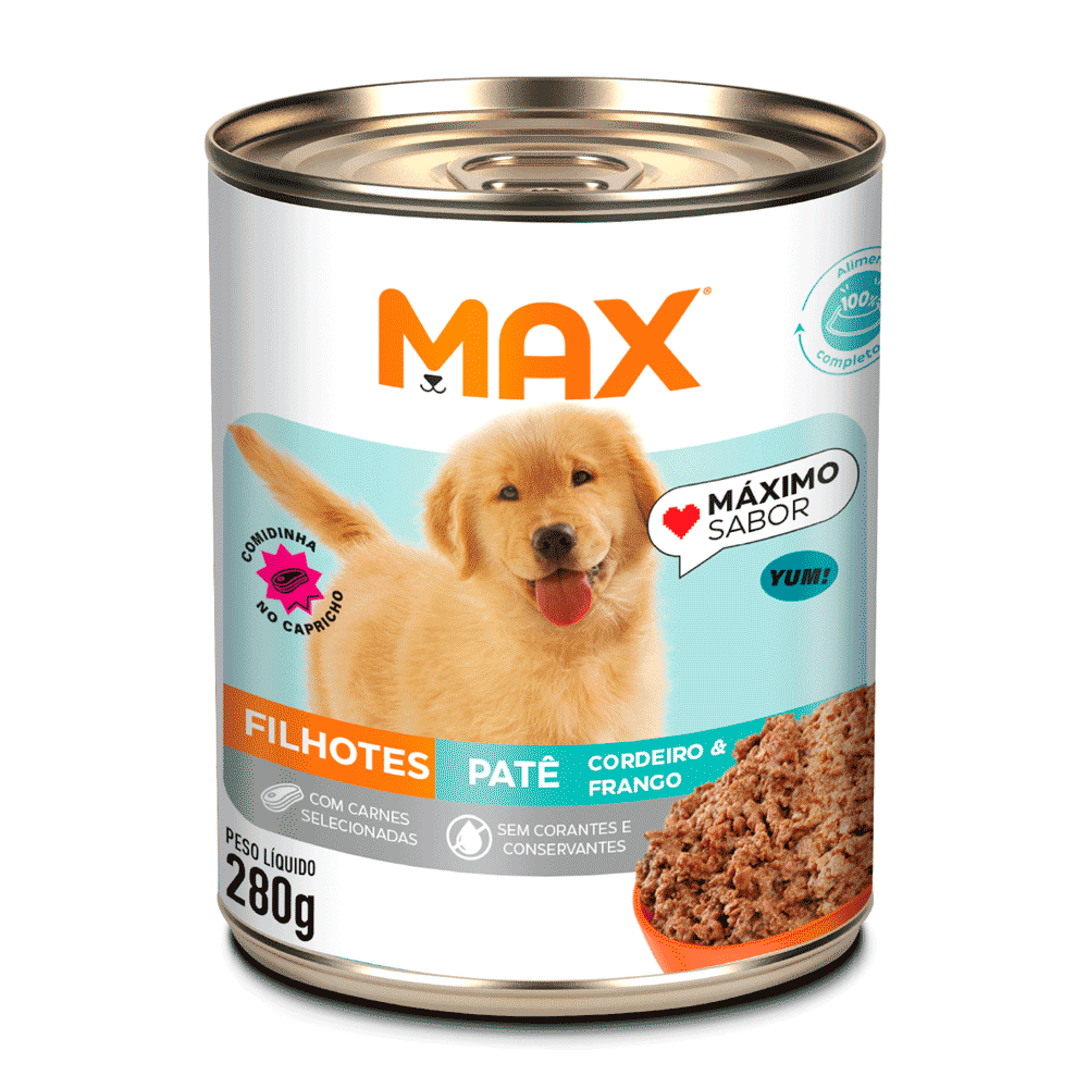 Ração Úmida Max Cães Filhotes Patê Cordeiro e Frango