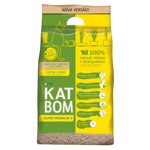 Areia para Gato Katbom Natural Granulado Higiênico Biodegradável Capim Limão 3 kg