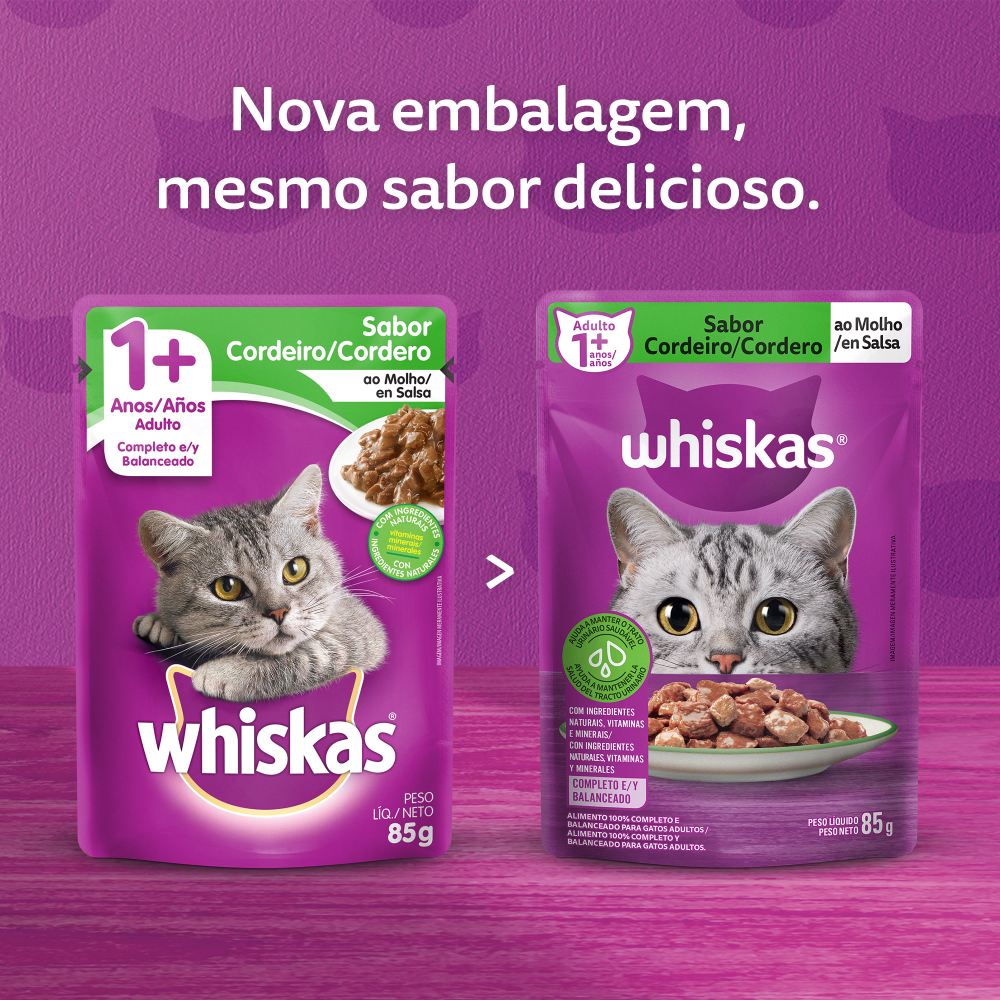 Ração Úmida Whiskas Sachê Cordeiro ao Molho Gatos Adultos