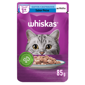 Ração Úmida Whiskas Sachê Peixe ao Molho Gatos Adultos Castrados - 85 g