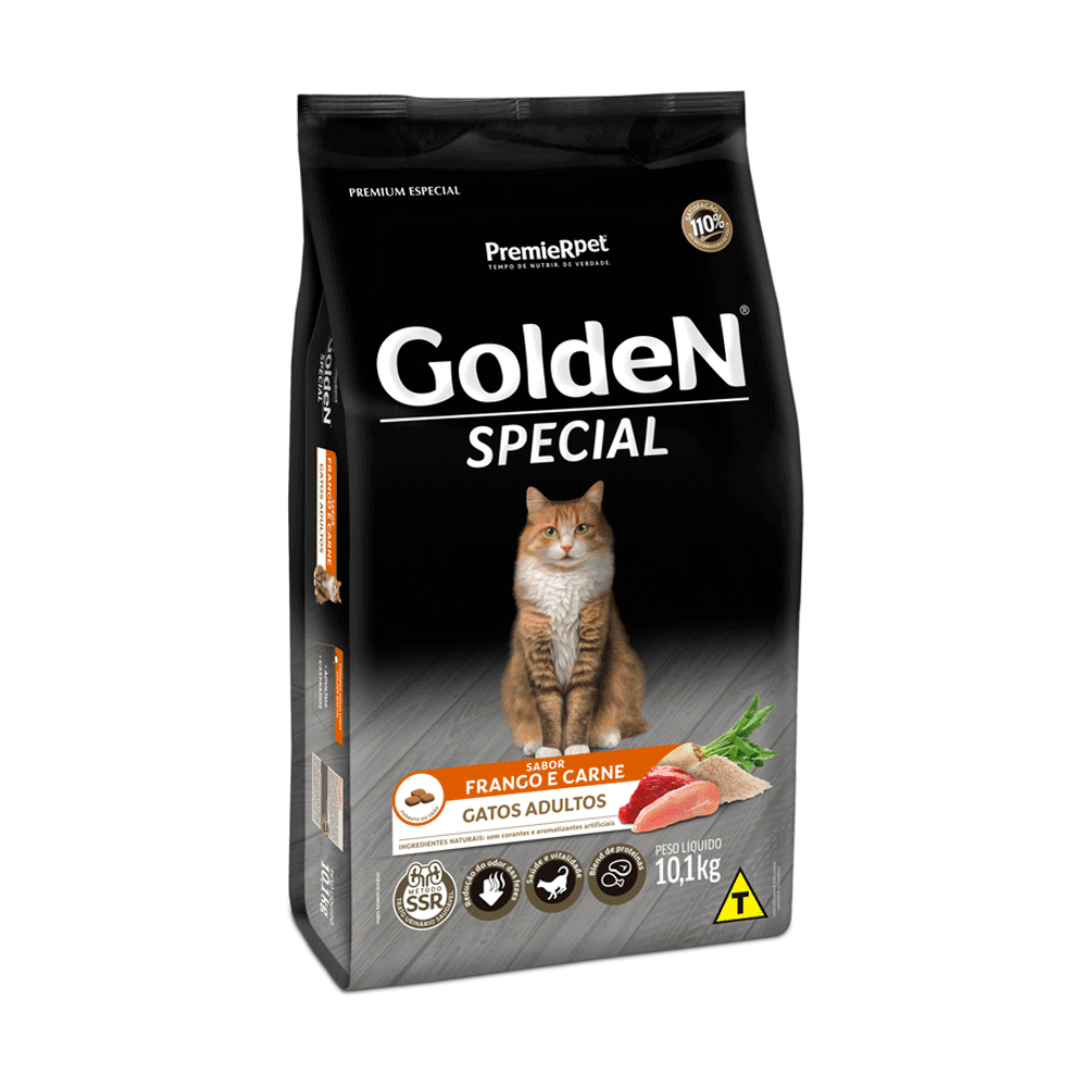 Ração Golden Special Gatos Adultos Frango e Carne - 10,1 kg