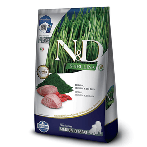 Ração N&D Spirulina Cães Puppy Medium e Maxi Cordeiro - 10,1 kg