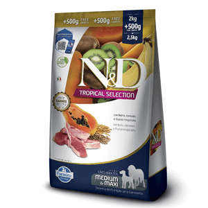 Ração N&D Tropical Selection Cães Adultos Medium e Maxi Cordeiro