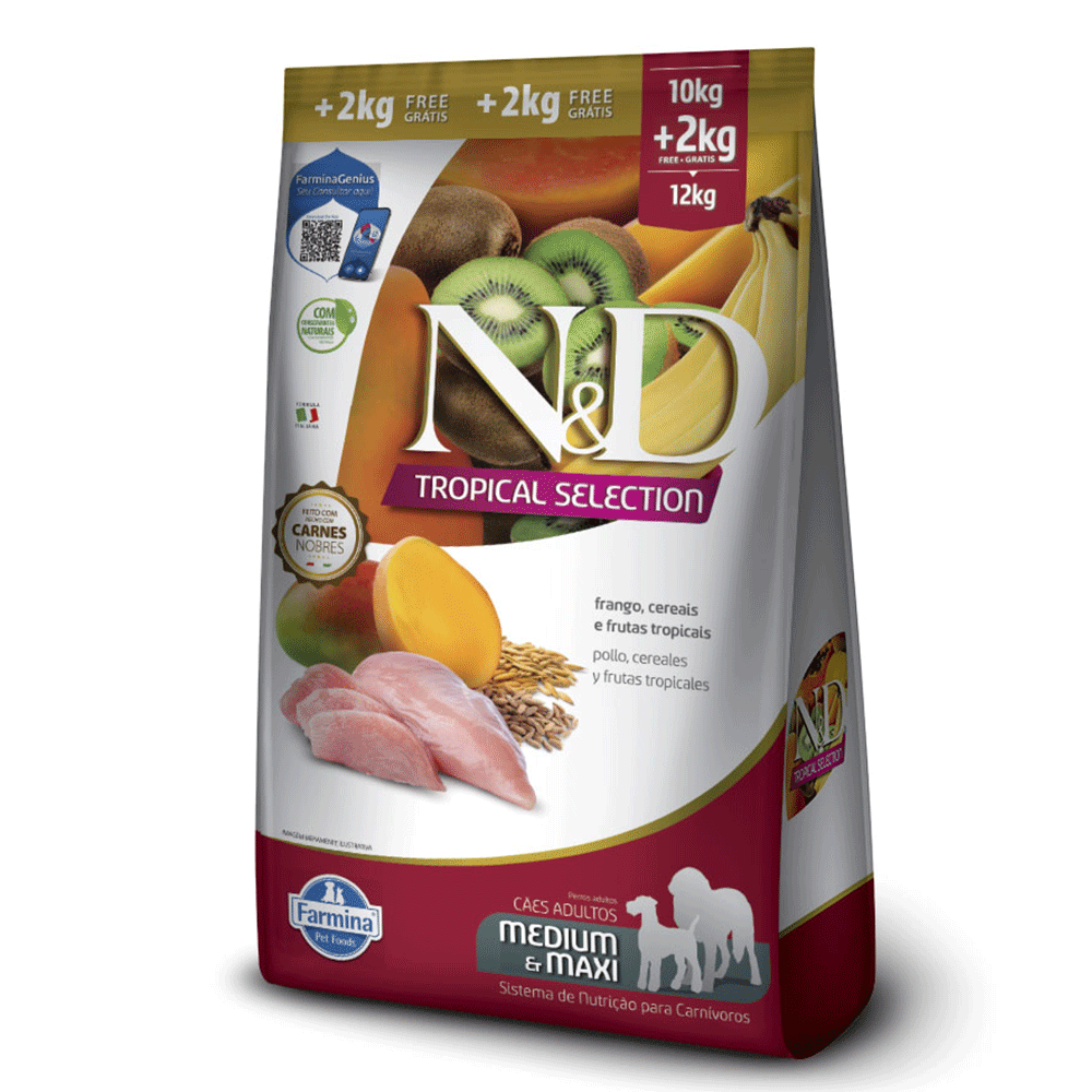 Ração N&D Tropical Selection Cães Adultos Medium e Maxi Frango