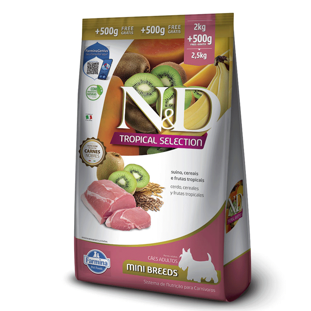 Ração N&amp;D Tropical Selection Cães Adultos Mini Suíno