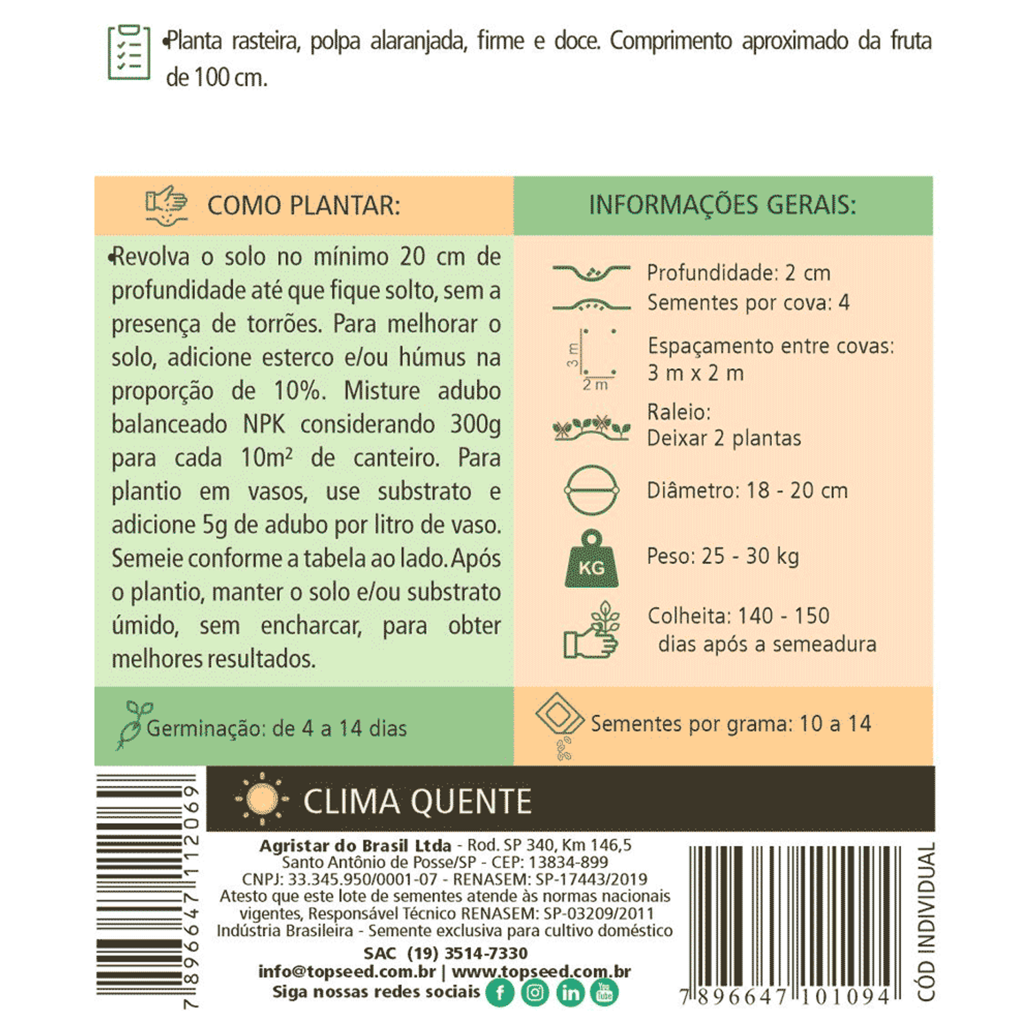 Informações das Sementes de Abóbora Menina Rajada Tradicional Topseed Garden