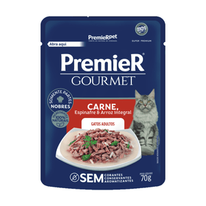 Ração Úmida Premier Gourmet Gatos Adultos Carne, Espinafre e Arroz Integral - 70 g