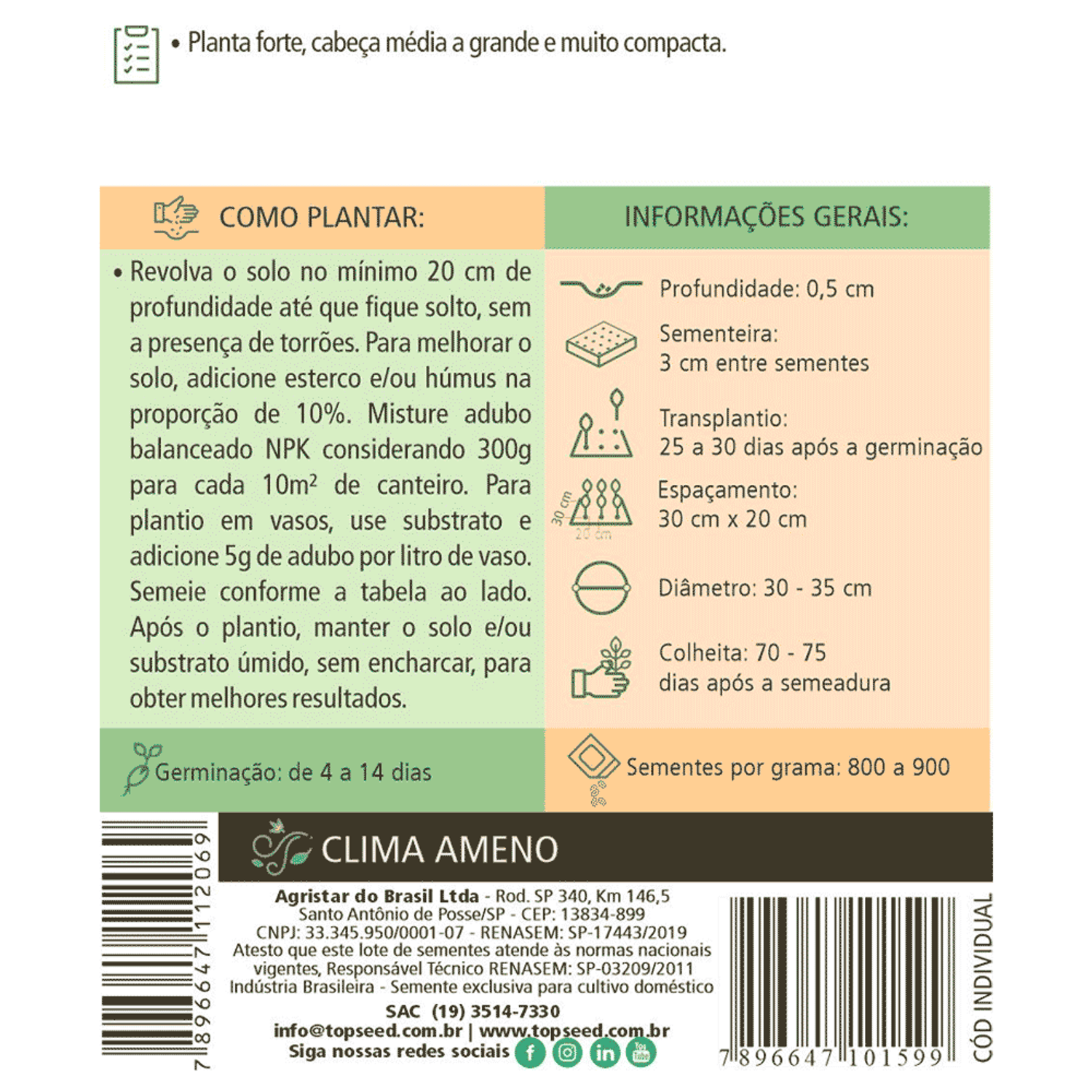Informações das Sementes de Alface Crespa Repolhuda Tradicional Topseed Garden