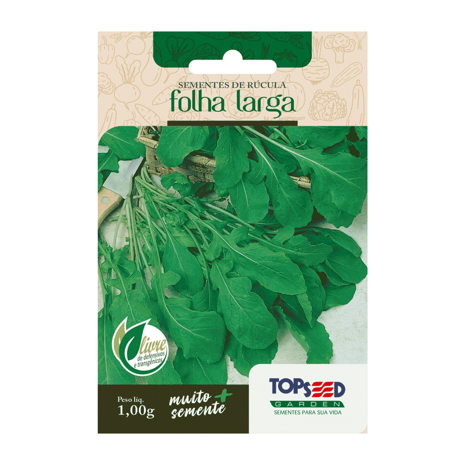 Sementes de Rúcula Folha Larga Tradicional Topseed Garden