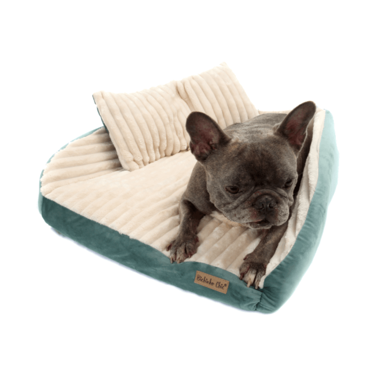 Cama-Roma-Bichinho-Chic-Marfim-com-Verde-com-Almofada-com-Pet