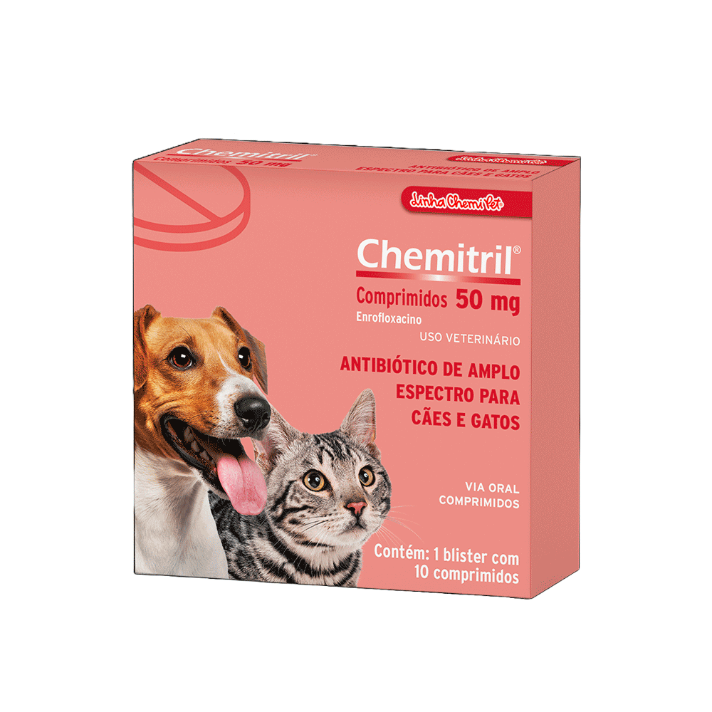 Antibiótico Chemitril 50mg para Cães e Gatos Chemitec
