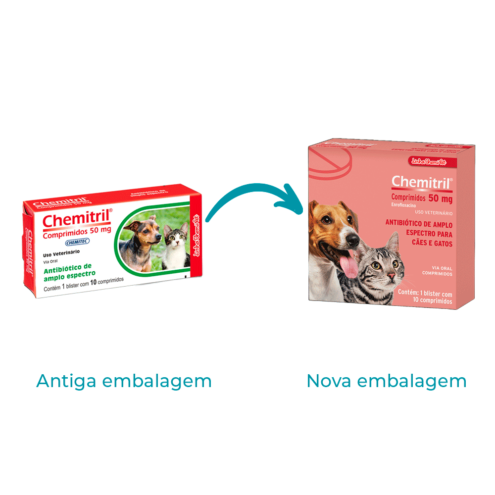 Antibiótico Chemitril 50mg para Cães e Gatos Chemitec