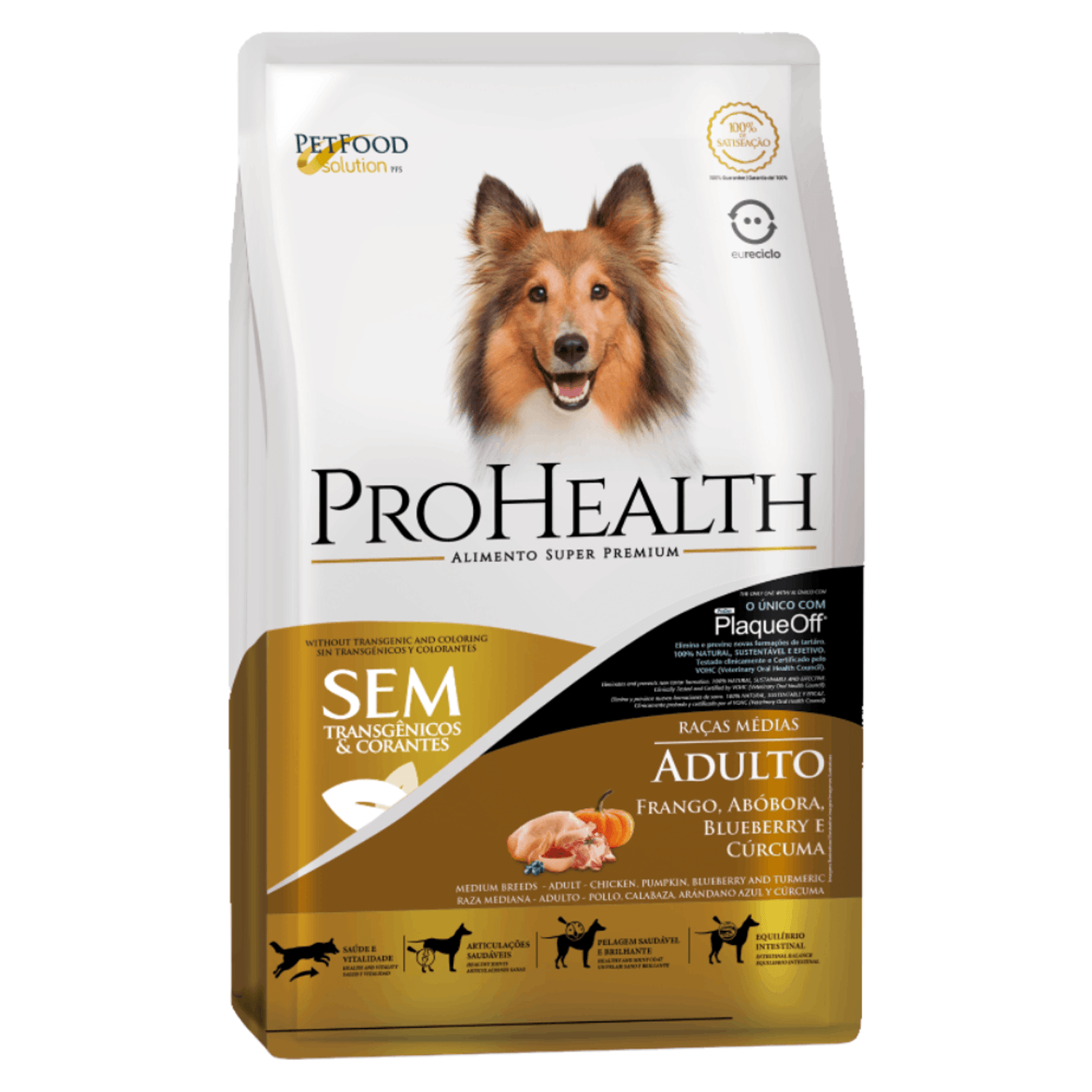 Ração ProHealth Cães Adultos Raças Médias Frango, Abóbora e Cúrcuma frente