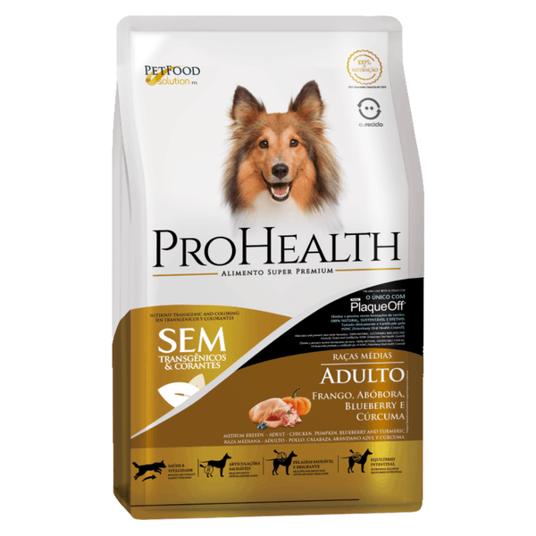 Ração ProHealth Cães Adultos Raças Médias Frango, Abóbora e Cúrcuma 10,1 kg