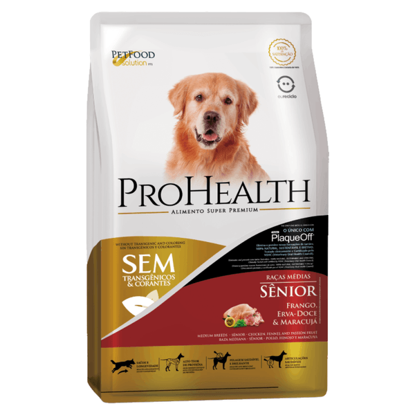 Ração ProHealth Cães Sênior Raças Médias Frango, Erva-Doce e Maracujá 10,1 kg