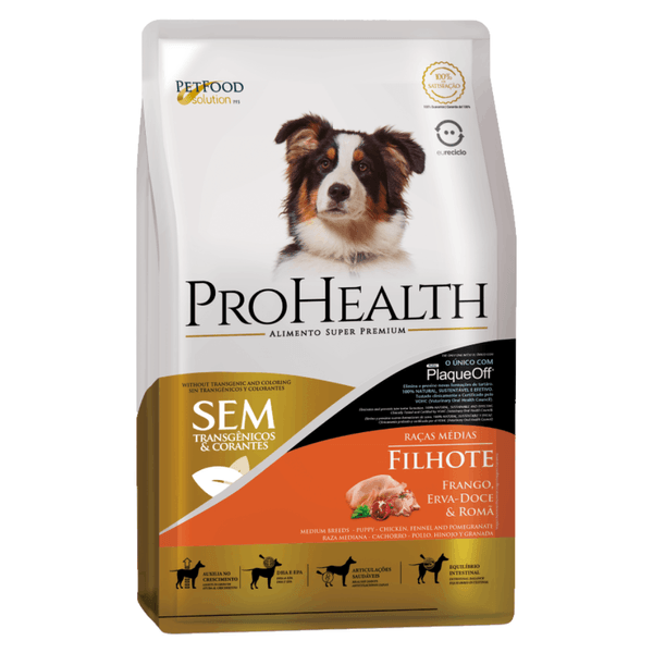 Ração ProHealth Cães Filhotes Raças Médias Frango, Erva-Doce e Romã 2,5 kg