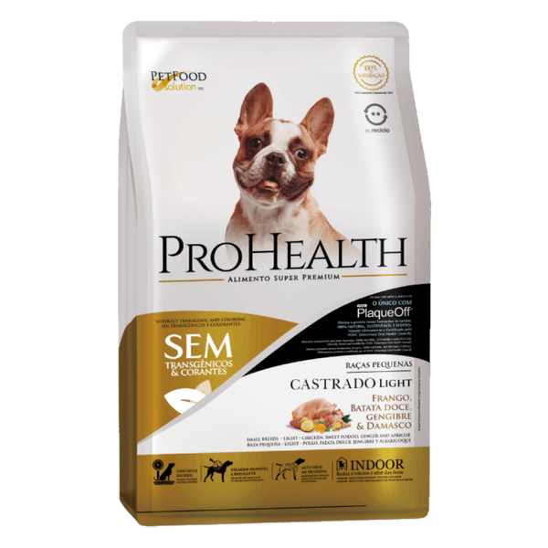 Ração ProHealth Light Cães Castrados Raças Pequenas Frango, Batata Doce, Gengibre e Damasco 2,5 kg