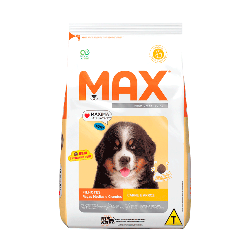 Ração Max para Cães Filhotes Raças Médias e Grandes Carne e Arroz