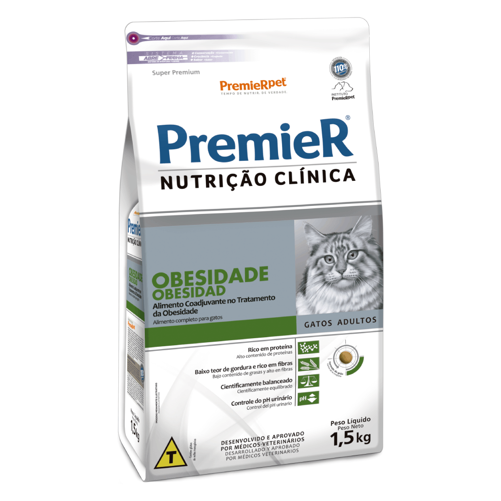 Ração Premier Nutrição Clínica Obesidade Gatos Adultos