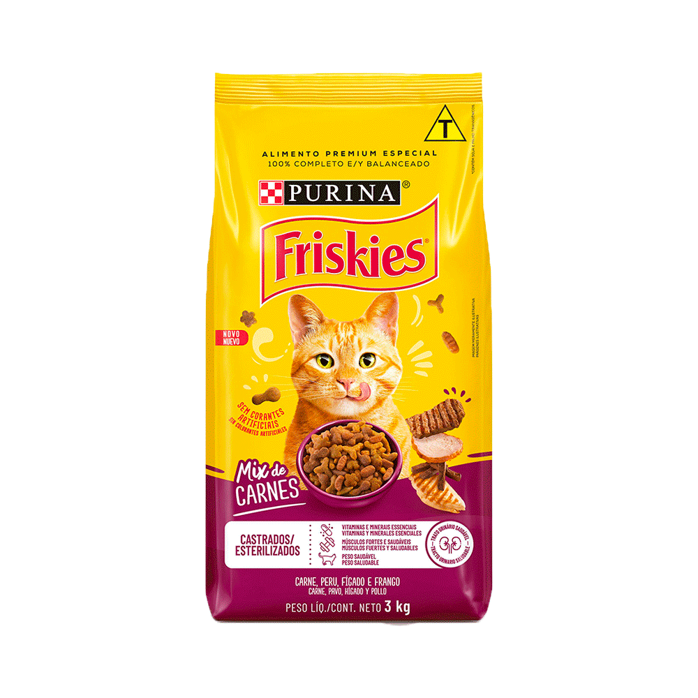 Ração Friskies Gatos Adultos Castrados Mix de Carne 3 kg